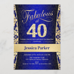 40:e födelsedagen Party - Guld Royal Blue Inbjudningar