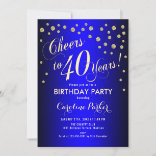 40:e födelsedagen Party - Guld Royal Blue Inbjudningar