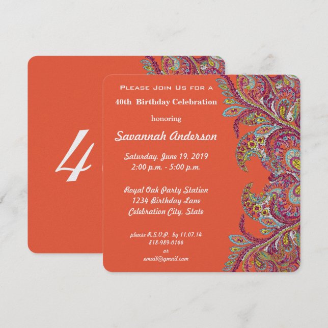 40:e födelsedagen Party Inbjudningar (Fram/baksida)