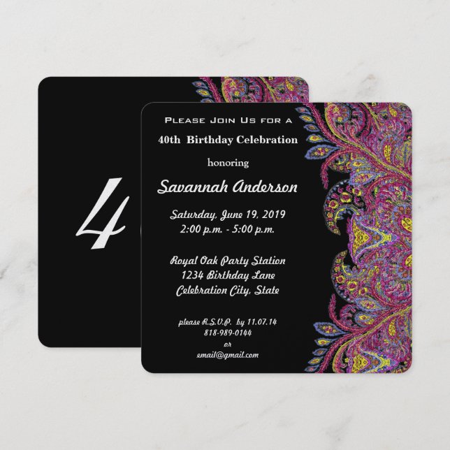 40:e födelsedagen Party Inbjudningar (Fram/baksida)