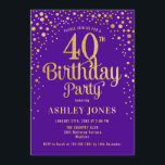 40:e födelsedagen Party - Lila och Guld Inbjudningar<br><div class="desc">40:e födelsedagsinbjudan. Utformning av eleganten i royalets lila och Faux glitter guld. Innehåller typsnitt och konfiguration för snyggt av skript. Berätta om du behöver anpassningsbarnas ålder.</div>