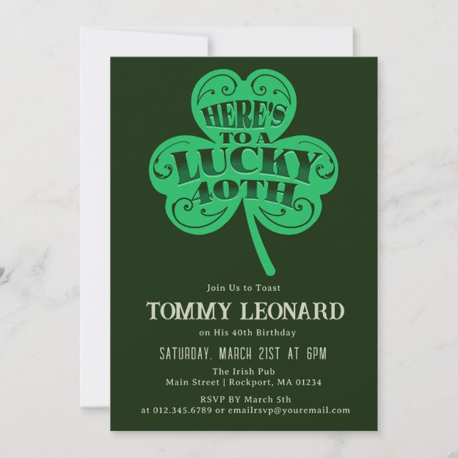 40:e födelsedagen Party Lucky Shamrock Irish Inbjudningar (Framsida)