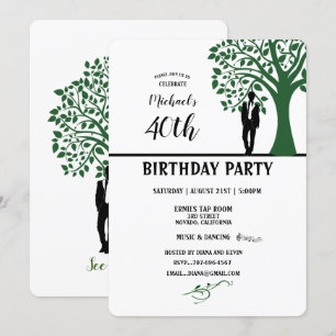 40:e födelsedagen Party Man Silhouette av Träd Inbjudningar