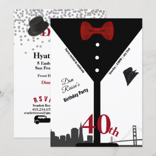 40:e födelsedagen Party Martini Glass Red Bow Tie Inbjudningar