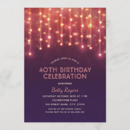 40:e födelsedagen Party Modern Glitter String Ljus Inbjudningar