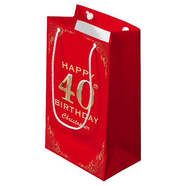 40:e födelsedagen Party Red och Guld Glitter Ram (Framsidan Vinklad)