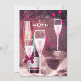 40:e födelsedagen Party Rosa Champagne 40 Inbjudningar