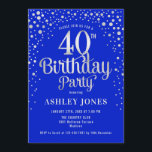 40:e födelsedagen Party - Royalet Blue & Silver Inbjudningar<br><div class="desc">40:e födelsedagsinbjudan. Utformning av eleganten i royal blue och faux glitter silver. Innehåller typsnitt och konfiguration för snyggt av skript. Berätta om du behöver anpassningsbarnas ålder.</div>