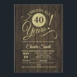 40:e födelsedagen Party - Rustic Brown Wood Guld Inbjudningar<br><div class="desc">40 Födelsedagsfest inbjudan i faux glitter guld och rustik mörk brunved mönster. Enkel modern utformning,  perfekt för en elegant party. Skål till 40 år! Kan vara personlig i vilken ålder som helst! Berätta om du behöver anpassa dig ytterligare.</div>