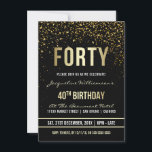40:e födelsedagen Party | Skummande Guld-konfetti Inbjudningar<br><div class="desc">Denna formella, elegant, trendig, moderna 40 födelsedagsfest inbjudan är lämplig för manar för kvinnor. Det omfattar guldrent linjer, snyggt, gutiska manus i övre fodral och sofistikerad text i form av faux guld på svart bakgrund med duschar av gnistrande, shimmrande guld konetti och party-strömmare. Texten har varit designad för att vara...</div>