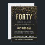 40:e födelsedagen Party | Skummande Guld-konfetti Inbjudningar<br><div class="desc">Denna formella, elegant, trendig, moderna 40 födelsedagsfest inbjudan är lämplig för manar för kvinnor. Det omfattar guldrent linjer, snyggt, gutiska manus i övre fodral och sofistikerad text i form av faux guld på svart bakgrund med duschar av gnistrande, shimmrande guld konetti och party-strömmare. Texten har varit designad för att vara...</div>