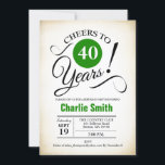 40:e födelsedagen Party - Svartvit Grönt  Inbjudningar<br><div class="desc">40:e födelsedagspartiets inbjudan i Grönt White Black med retro-bakgrund. Skål till 40 år! Kan vara personlig till vilket år som helst. Berätta om du behöver anpassa dig ytterligare.</div>