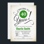 40:e födelsedagen Party - Svartvit Grönt  Inbjudningar<br><div class="desc">40:e födelsedagspartiets inbjudan i Grönt White Black med retro-bakgrund. Skål till 40 år! Kan vara personlig till vilket år som helst. Berätta om du behöver anpassa dig ytterligare.</div>