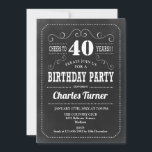 40:e födelsedagen Party - Svartvit krita Inbjudningar<br><div class="desc">40:e födelsedagsinbjudan. Svart och vit vuxen födelsedag för manar eller kvinna. Innehåller skript för krita mönster och retrotypografi. Skål till 40 år! Elegant inbjudan-kortets perfekt för en milstolpe i snyggten i firande.</div>