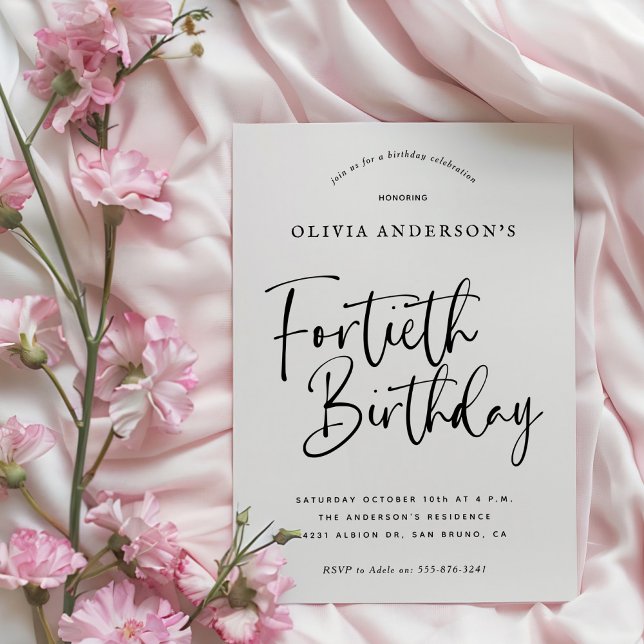 40:e födelsedagen Party | Svartvitt typografi Inbjudningar (Skapare uppladdad)