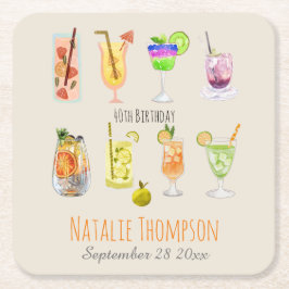 40:e födelsedagen party Vackra vattenfärgscocktail Underlägg Papper Kvadrat