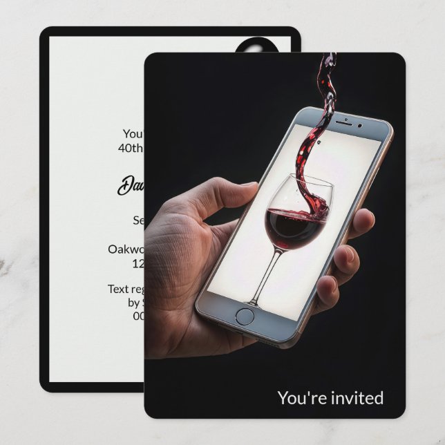 40:e födelsedagen Party Vin på Smartphone Skärm Inbjudningar (Fram/baksida)