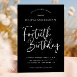 40:e födelsedagen Party | Vit på svart typografi Inbjudningar<br><div class="desc">Den här enkla men alltid så elegant designen har modern vit på svart typografi och ord "40-födelsedagen" i kalligrafiskript. Inbjudningarna går tillbaka till ett subtilt, där Art Deco mönster upprepas i kromatiskt grått och svart. Med tanke på sofistikeringen och elegansen kommer inbjudan som fyller 40 år att ange snyggten för...</div>