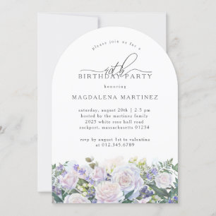 40:e födelsedagen Party Vit ros Blue Blommigt Inbjudningar