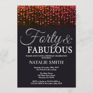 40:e födelsedagen: Röd och Silver Glitter Inbjudningar