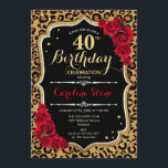 40:e födelsedagen - Röd ros Leopard Skriv ut Inbjudningar<br><div class="desc">40:e födelsedagsinbjudan. Elegant röd svartvit design med faux glitter guld. Innehåller leopard cheetah-djur,  skript och ro. Perfekt för ett elegant födelsedagsfest. Kan vara personlig in i vilket år som helst! Berätta om du behöver anpassa dig ytterligare.</div>