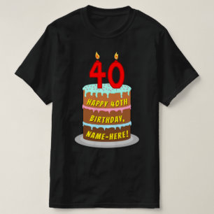 40:e födelsedagen - Roligt Cake & Candles, med ege T Shirt