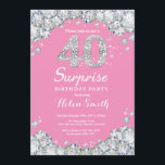 40:e födelsedagen, Rosa och Silver Diamond Inbjudningar<br><div class="desc">Överraskad 40:e födelsedagsinbjudan. Rosa och Silver Rhinestone Diamond Red Background. Elegant Birthday Bash inbjudan. Vuxen födelsedag. Kvinnor födelsedag. Manar födelsedagen.
Om du vill göra ytterligare anpassningar klickar du på knappen Anpassa och användor verktygen som är utformat för att ändra mallen.</div>