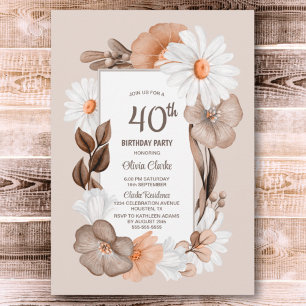 40:e födelsedagen Rustic Boho Blommigt Party Inbjudningar