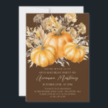 40:e födelsedagen: Rustic Boho Pumpkin Fall Foliag Inbjudningar<br><div class="desc">Pumpor av orange med elegant vattenfärg kapslas i en mängd olika fallblad och blommor. En mörk,  rik brun bakgrund ramar till perfektion. Perfekt för en höst firande.</div>