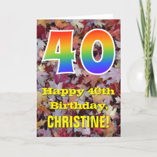 40:e födelsedagen, Rustic Höst löv, regnbåge "40" Kort