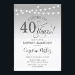 40:e födelsedagen - Silver White Inbjudningar<br><div class="desc">40:e födelsedagsinbjudan. Elegant silver och vit design med ljus och skriptteckensnitt för mejeristrängar. Skål till 40 år! Kan vara personlig i vilken ålder som helst! Berätta om du behöver anpassa dig ytterligare.</div>