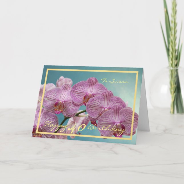 40:e födelsedagen Susan Orchids Elegant Guld Ram Kort (Framsida)