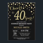 40:e födelsedagen svart och Guld Diamond Inbjudningar<br><div class="desc">Överraskad 40:e födelsedagsinbjudan med Black and Guld Glitter Diamond Background. Konfetti Guld. Vuxen födelsedag. Manliga Manar eller Kvinnor födelsedag.
Om du vill göra ytterligare anpassningar klickar du på knappen Anpassa och användor verktygen som är utformat för att ändra mallen.</div>