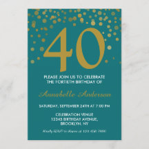 40:e födelsedagen Teal Aqua Guld Modern Confetti-p