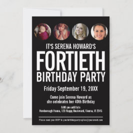 40:e födelsedagens svarta vita fotopilar inbjudningar
