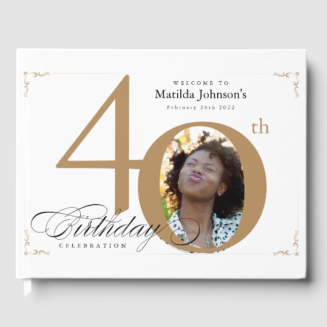40:e födelsedagsdagen Vit Guld-Anpassningsbar med  Gästböcker (Framsida)