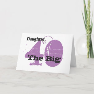 40:e födelsedagsdottern, svart och mauve text, vit kort