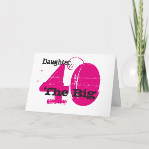 40:e födelsedagsdottern, svart och rosa text, vit. kort