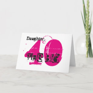 40:e födelsedagsdottern, svart och rosa text, vit. kort