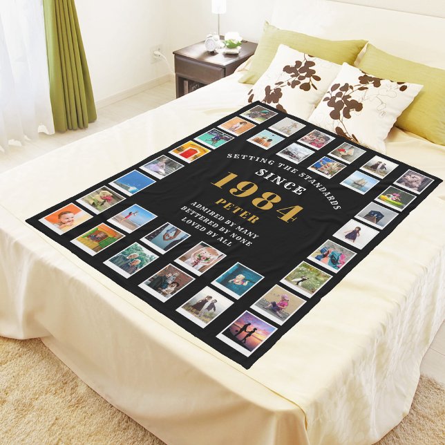 40:e födelsedagsfamiljens fotokollage 32 fotografi fleecefilt (Relive the shared adventures and memorable moments for your 40th year with a custom fleece blanket.)
