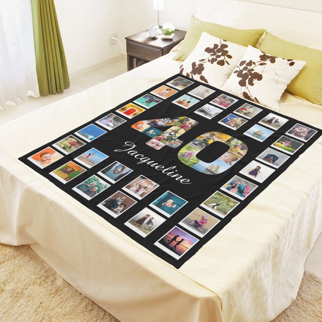 40:e födelsedagsfamiljens fotokollage 47 fotografi fleecefilt (Skapare uppladdad)