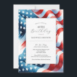 40:e födelsedagsinbjudan Amerikanska Flagga Inbjudningar<br><div class="desc">40:e födelsedag - En röd, vit och blå patriotisk Party-firande fyrtio i fet, festlig stil med dessa 40:e födelsedagsinbjudningar, som har en levande vattenfärg i amerikanska flagga i klassisk röd, vit och blå. Idealisk för en fjärde juli-födelsedagsfesten, den amerikanska flagga-sommaren eller ett patriotiskt firande... -... -... ger den här designen...</div>