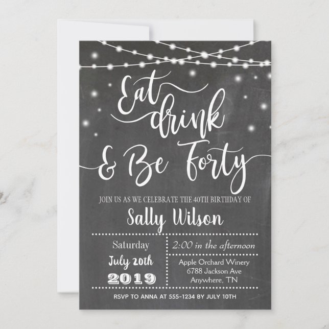 40:e födelsedagsinbjudan Ät Drick och Var 40 Inbjudningar (Framsida)