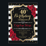 40:e födelsedagsinbjudan Black White Rand Ro Inbjudningar<br><div class="desc">40:e födelsedagsinbjudan Elegant svartvit design med faux glitter. Svartvit rand med röd ros. Perfekt för ett elegant födelsedagsfest.</div>