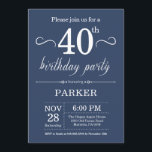 40:e födelsedagsinbjudan Blue Inbjudningar<br><div class="desc">40:e födelsedagsinbjudan med blå bakgrund. Vuxen födelsedag. Manar eller Women Bday Inbjudan. 13:e 15:e 16:e 18:e 20:e 30:e 40:e 60:e 70:e 80:e 90:e 100:e,  oavsett ålder.
Om du vill göra ytterligare anpassningar klickar du på knappen Anpassa och användor verktygen som är utformat för att ändra mallen.</div>