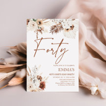 40:e födelsedagsinbjudan Boho Pampas