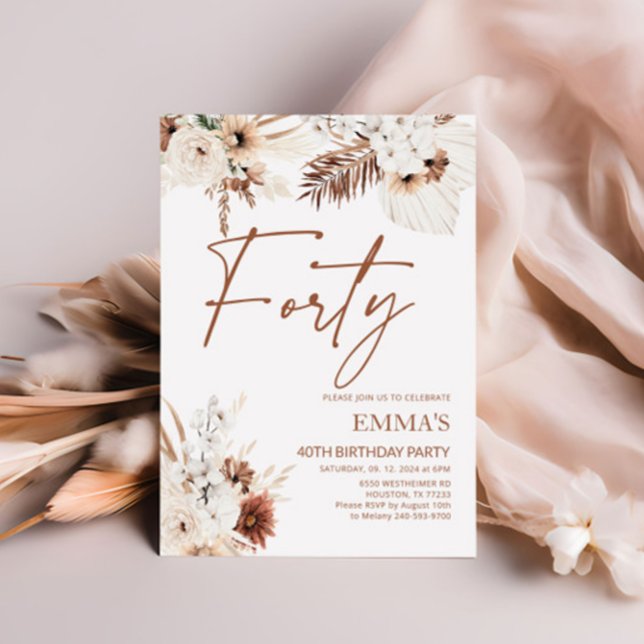 40:e födelsedagsinbjudan Boho Pampas Inbjudningar (Skapare uppladdad)