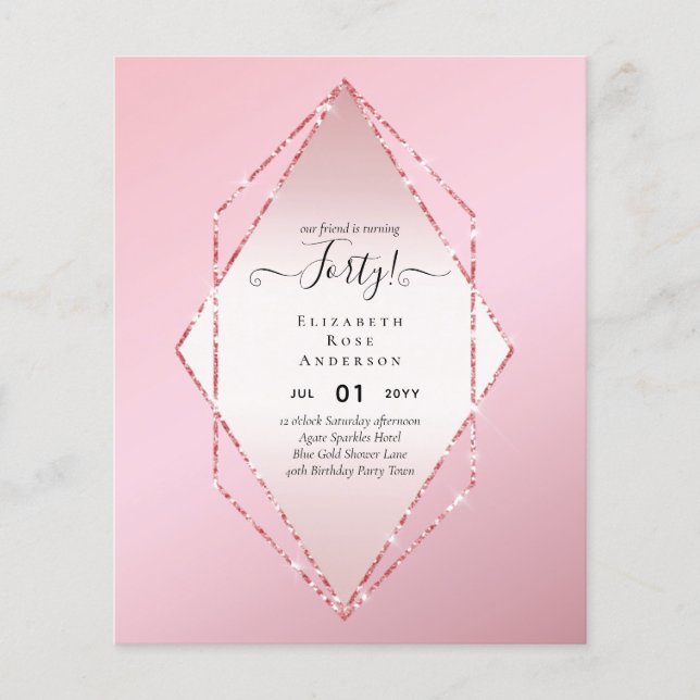40:e födelsedagsinbjudan Glamor Girly Modern ROLIG Flygblad (Framsidan)