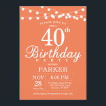 40:e födelsedagsinbjudan koral inbjudningar<br><div class="desc">40:e födelsedagsinbjudan med String Ljus. Coral Background. Kvinnlig kvinnlig Dam Elegant Modern dag. 13:e 15:e 16:e 18:e 20:e 30:e 40:e 60:e 70:e 80:e 90:e 100:e,  oavsett ålder. Om du vill göra ytterligare anpassningar klickar du på knappen "Anpassa" och användor verktyg som är utformat för att ändra mallen.</div>