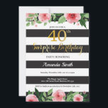 40:e födelsedagsinbjudan Kvinnors Blommigt Inbjudningar<br><div class="desc">Överraskad 40:e födelsedagsinbjudan till kvinnor. Svarta och Guld Födelsedagsfest Inbjudan. Guld Glitter. Rosa Vattenfärgsblomma Blommigt blomma. Svarta och vita Rand. Utskriftsformat digitalt.
Om du vill göra ytterligare anpassningar klickar du på knappen Anpassa och användor verktygen som är utformat för att ändra mallen.</div>